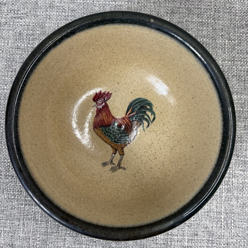 Monroe Salt‎ Works Maine Salt Glaze Stoneware Rooster Bowl Brown Tan 6.75 Inch